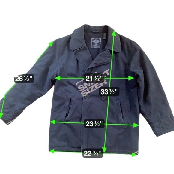 American Eagle Men Navy Double Breasted 90s Canvas Coat Anchor Buttons Academia - Picture 3 of 9